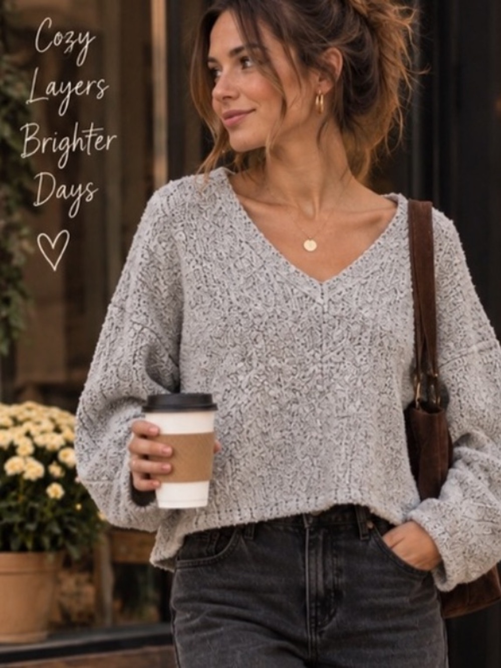 Urban Outfitters Fuzzy Knit Sweater Gray Oversized Asymmetrical Small Petite